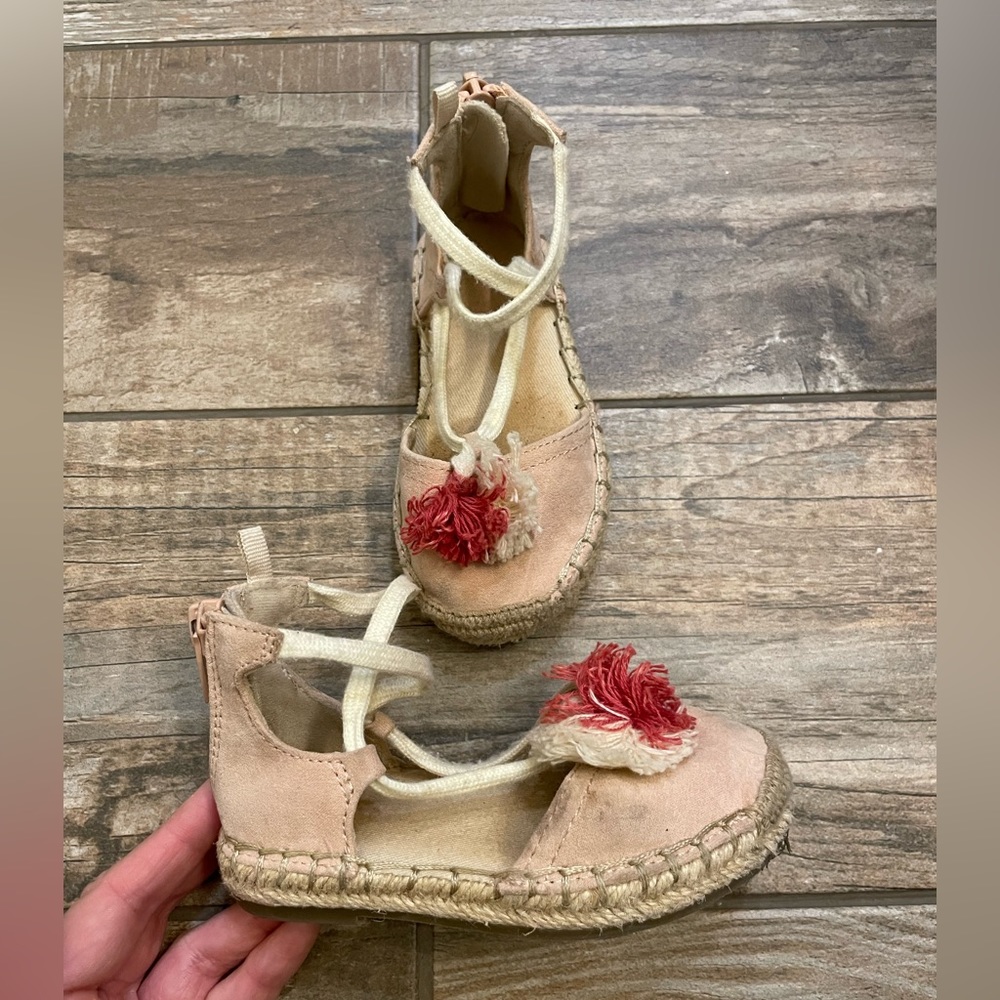 Old Navy Pink and Tan Espadrilles with Pom Pom